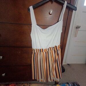 No Comment White & Mustard Striped Romper - Boho Summer One-Piece